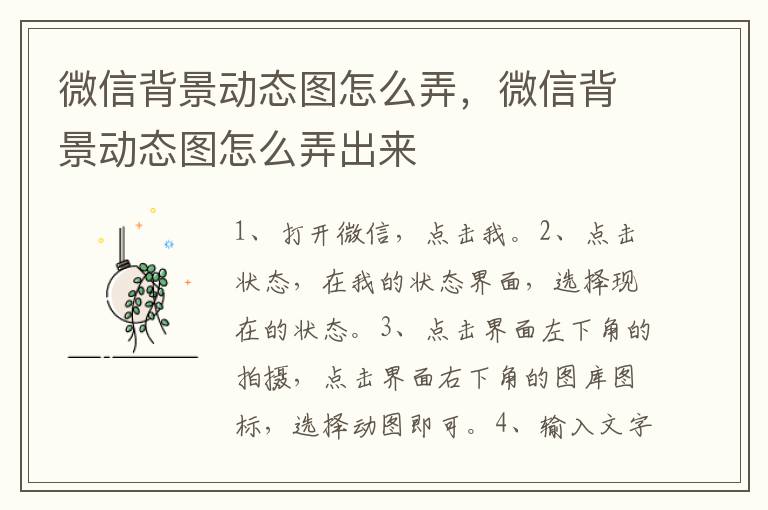微信背景动态图怎么弄，微信背景动态图怎么弄出来