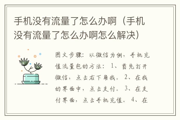 手机没有流量了怎么办啊（手机没有流量了怎么办啊怎么解决）