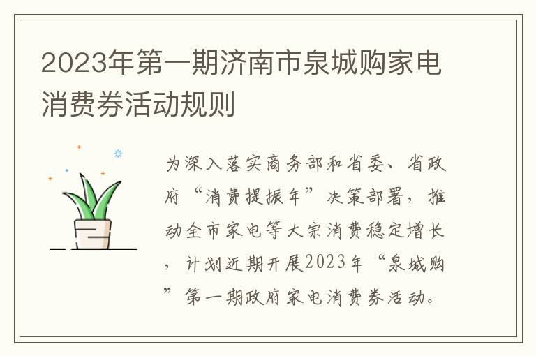 2023年第一期济南市泉城购家电消费券活动规则