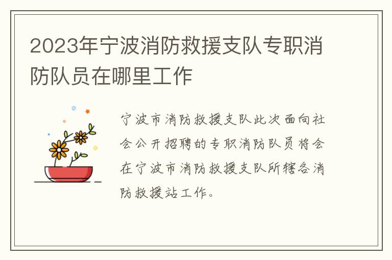 2023年宁波消防救援支队专职消防队员在哪里工作