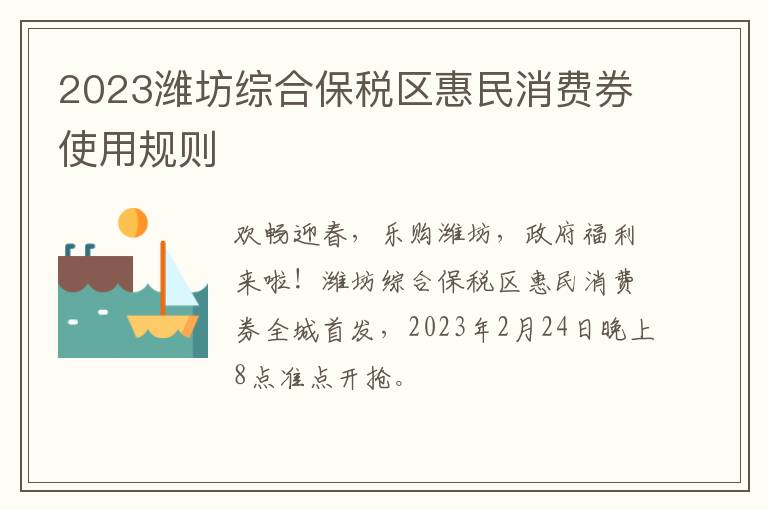 2023潍坊综合保税区惠民消费券使用规则
