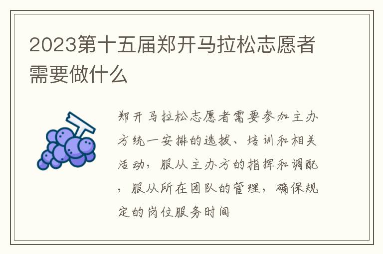 2023第十五届郑开马拉松志愿者需要做什么