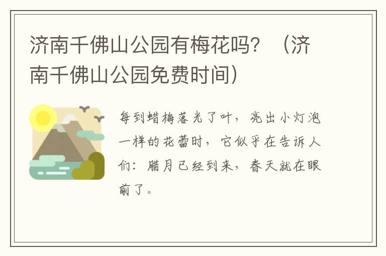 济南千佛山公园有梅花吗？（济南千佛山公园免费时间）