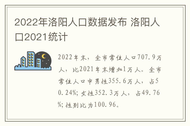 2022年洛阳人口数据发布 洛阳人口2021统计