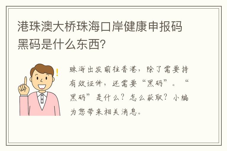 港珠澳大桥珠海口岸健康申报码黑码是什么东西？