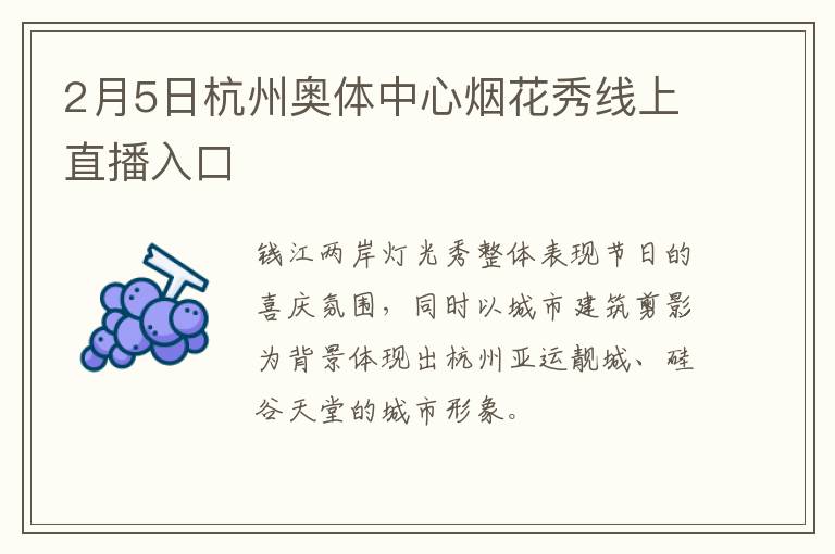 2月5日杭州奥体中心烟花秀线上直播入口