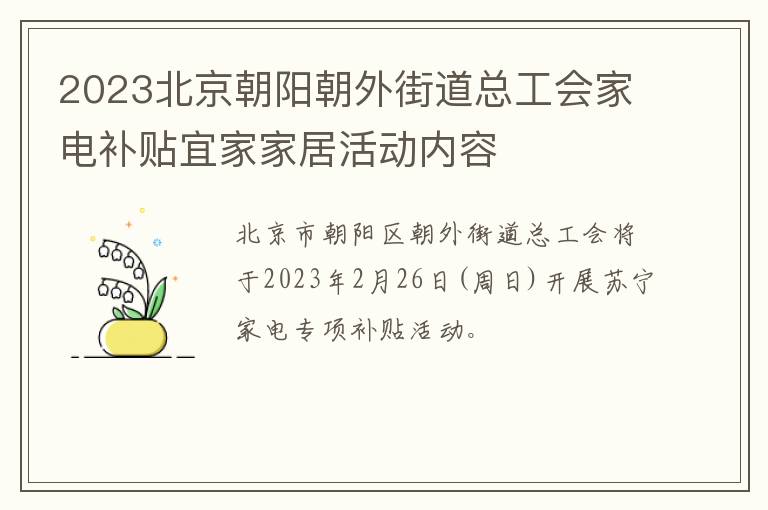2023北京朝阳朝外街道总工会家电补贴宜家家居活动内容