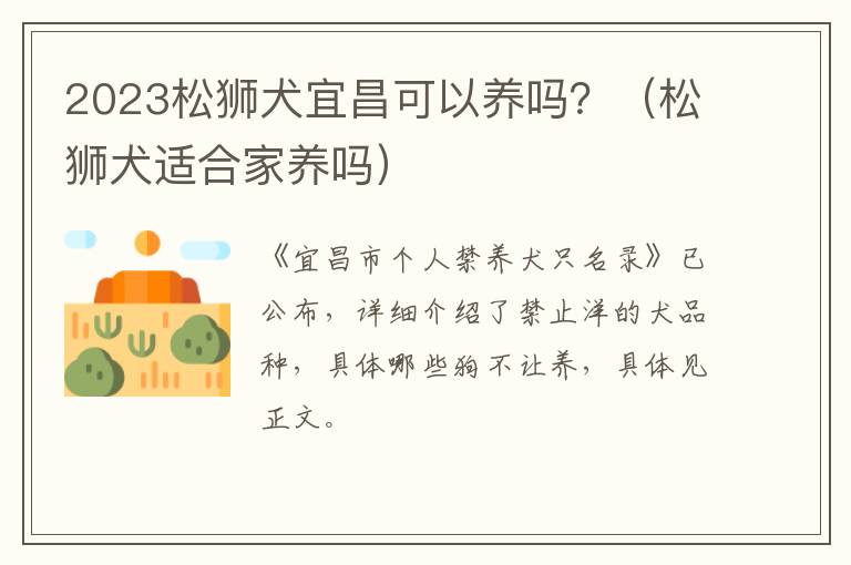 2023松狮犬宜昌可以养吗？（松狮犬适合家养吗）