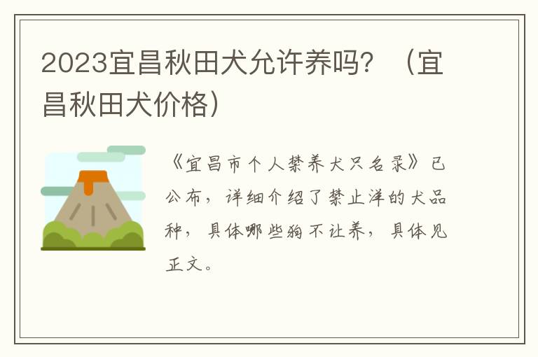 2023宜昌秋田犬允许养吗？（宜昌秋田犬价格）