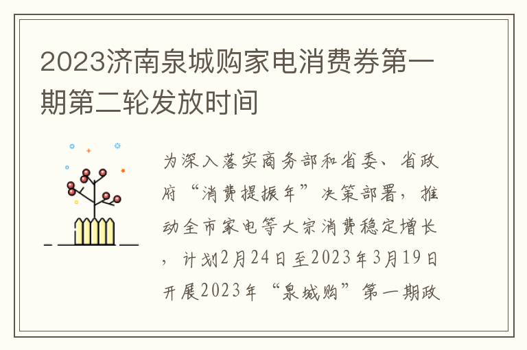 2023济南泉城购家电消费券第一期第二轮发放时间