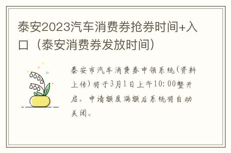 泰安2023汽车消费券抢券时间+入口（泰安消费券发放时间）