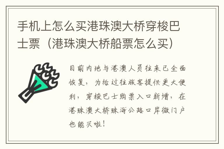 手机上怎么买港珠澳大桥穿梭巴士票（港珠澳大桥船票怎么买）