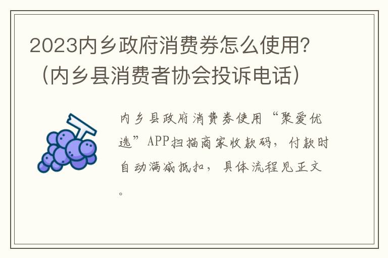 2023内乡政府消费券怎么使用？（内乡县消费者协会投诉电话）