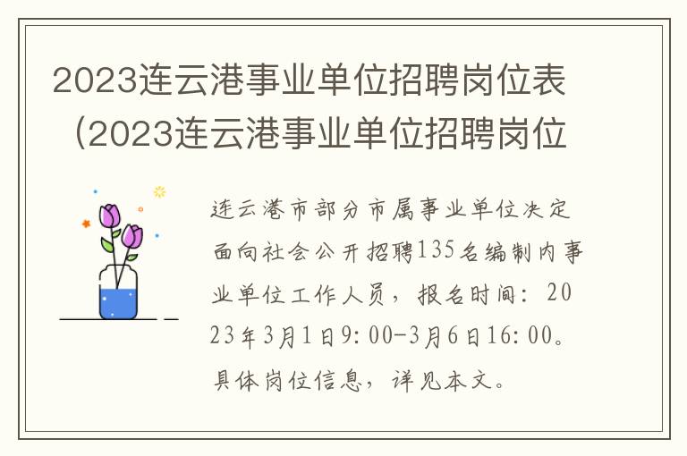 2023连云港事业单位招聘岗位表（2023连云港事业单位招聘岗位表格）