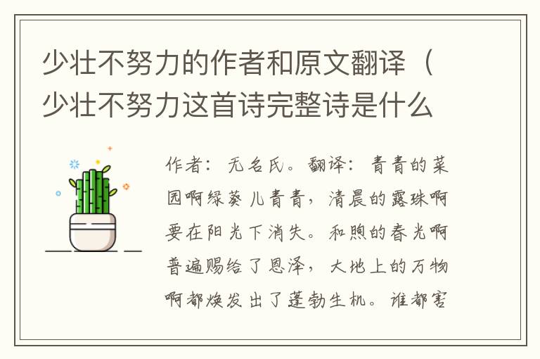 少壮不努力的作者和原文翻译（少壮不努力这首诗完整诗是什么）