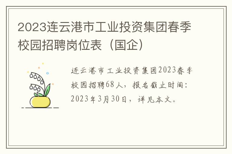 2023连云港市工业投资集团春季校园招聘岗位表（国企）