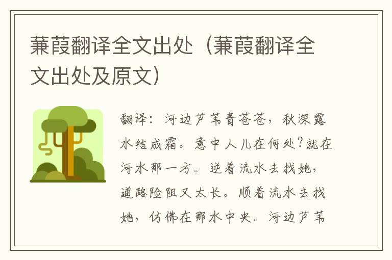 蒹葭翻译全文出处（蒹葭翻译全文出处及原文）