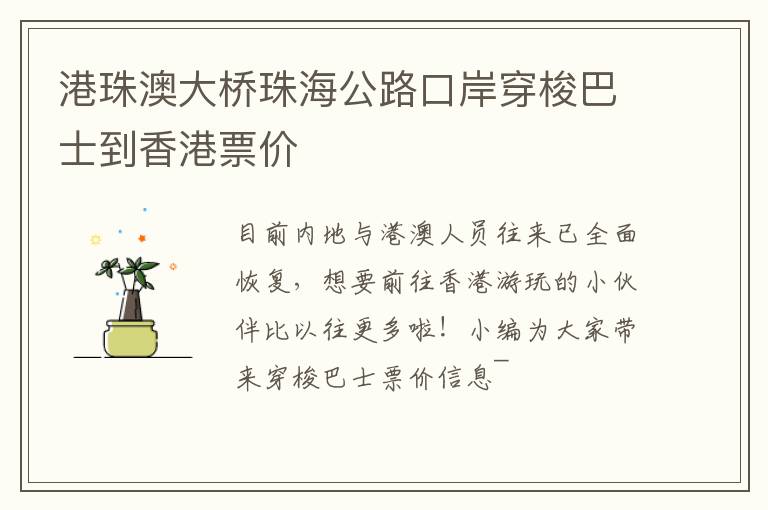 港珠澳大桥珠海公路口岸穿梭巴士到香港票价