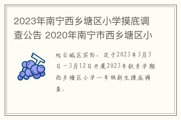 2023年南宁西乡塘区小学摸底调查公告 2020年南宁市西乡塘区小学招生简章
