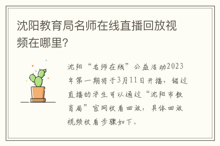 沈阳教育局名师在线直播回放视频在哪里？