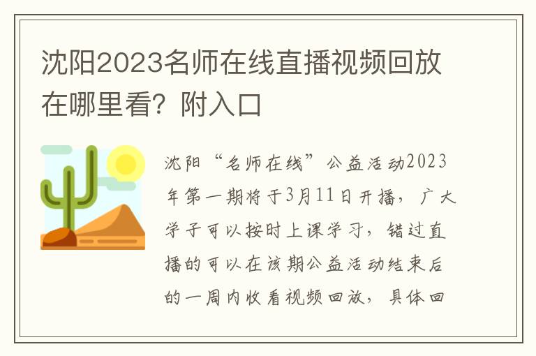 沈阳2023名师在线直播视频回放在哪里看？附入口