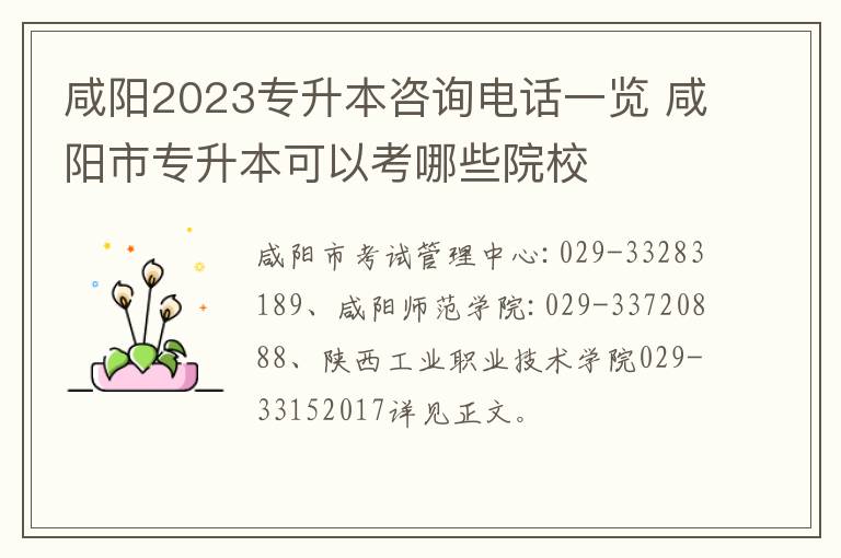 咸阳2023专升本咨询电话一览 咸阳市专升本可以考哪些院校