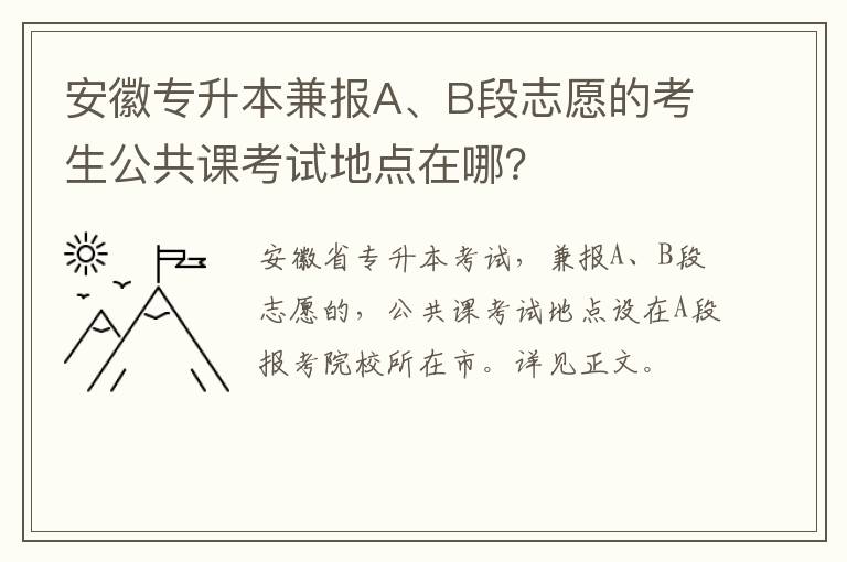 安徽专升本兼报A、B段志愿的考生公共课考试地点在哪？
