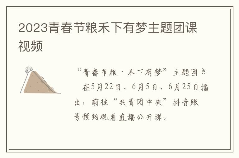2023青春节粮禾下有梦主题团课视频