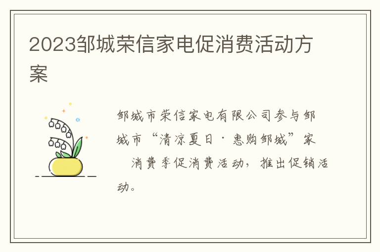 2023邹城荣信家电促消费活动方案