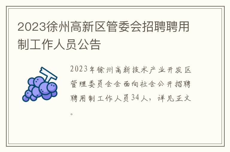 2023徐州高新区管委会招聘聘用制工作人员公告