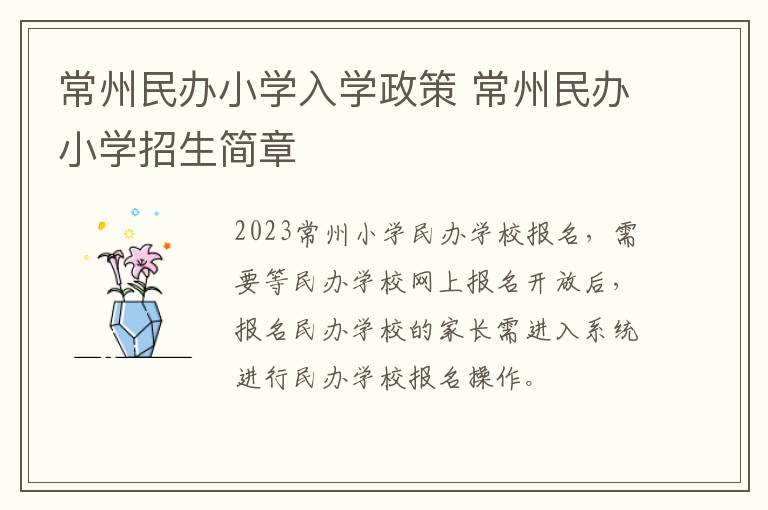 常州民办小学入学政策 常州民办小学招生简章