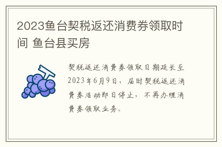 2023鱼台契税返还消费券领取时间 鱼台县买房