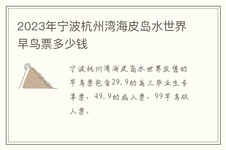 2023年宁波杭州湾海皮岛水世界早鸟票多少钱