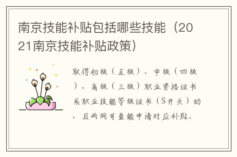 南京技能补贴包括哪些技能（2021南京技能补贴政策）