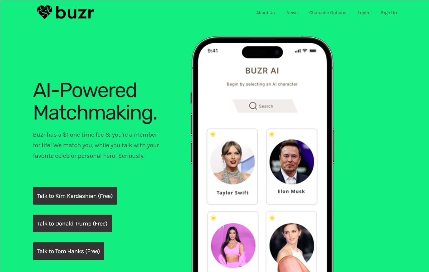 革命性的配对软件？Buzr AI让相亲对象顶着你偶像的脸和你语音交流