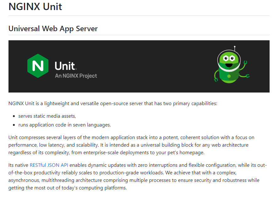 通用Web应用程序服务器NGINX Unit开源 可在七种语言中运行应用程序代码